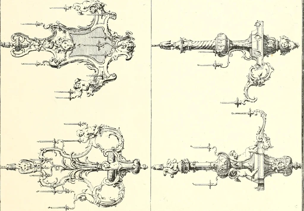 An illustration from An historical guide to French interiors, furniture, decoration, woodwork, & allied arts during the last half of the seventeenth century, the whole of the eighteenth century, and the earlier part of the nineteenth, 1900, leaf 231