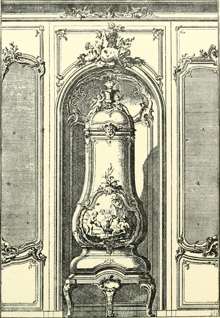 An illustration from An historical guide to French interiors, furniture, decoration, woodwork, & allied arts during the last half of the seventeenth century, the whole of the eighteenth century, and the earlier part of the nineteenth, 1900, leaf 234