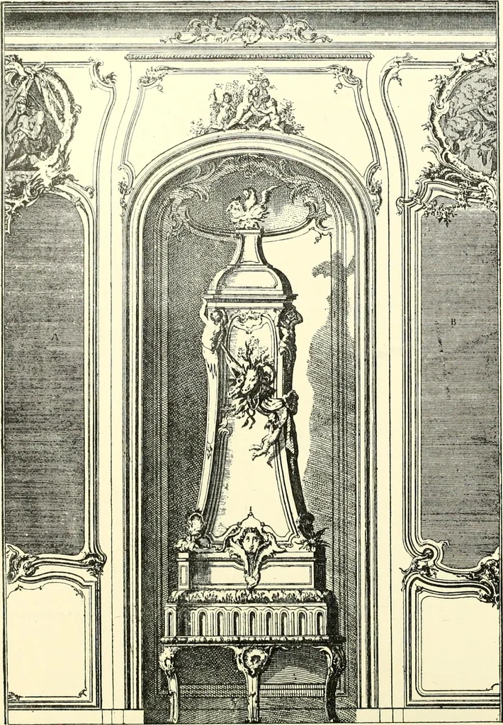 An illustration from An historical guide to French interiors, furniture, decoration, woodwork, & allied arts during the last half of the seventeenth century, the whole of the eighteenth century, and the earlier part of the nineteenth, 1900, leaf 234