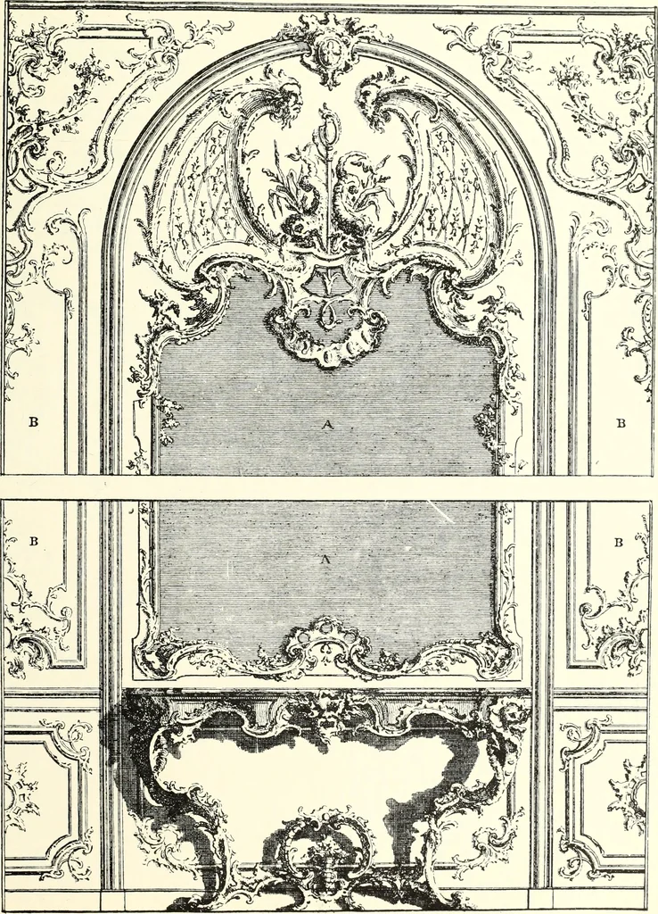 An illustration from An historical guide to French interiors, furniture, decoration, woodwork, & allied arts during the last half of the seventeenth century, the whole of the eighteenth century, and the earlier part of the nineteenth, 1900, leaf 235
