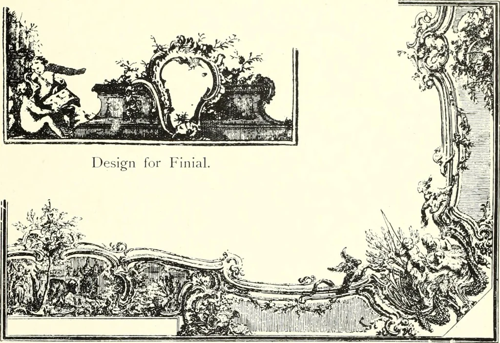 An illustration from An historical guide to French interiors, furniture, decoration, woodwork, & allied arts during the last half of the seventeenth century, the whole of the eighteenth century, and the earlier part of the nineteenth, 1900, leaf 237
