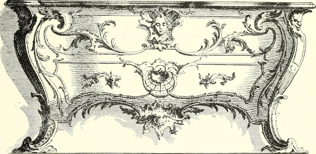 An illustration from An historical guide to French interiors, furniture, decoration, woodwork, & allied arts during the last half of the seventeenth century, the whole of the eighteenth century, and the earlier part of the nineteenth, 1900, leaf 239