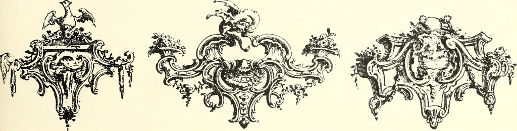 An illustration from An historical guide to French interiors, furniture, decoration, woodwork, & allied arts during the last half of the seventeenth century, the whole of the eighteenth century, and the earlier part of the nineteenth, 1900, leaf 239