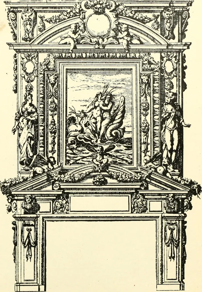 An illustration from An historical guide to French interiors, furniture, decoration, woodwork, & allied arts during the last half of the seventeenth century, the whole of the eighteenth century, and the earlier part of the nineteenth, 1900, leaf 24
