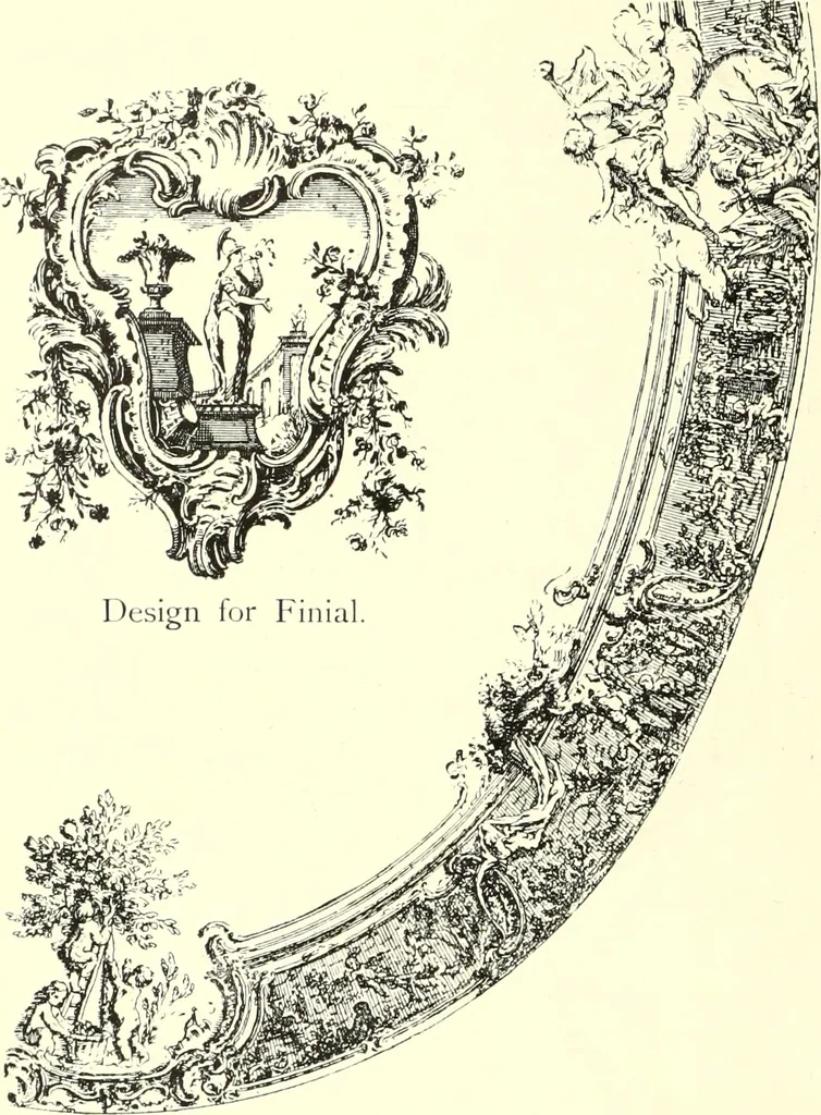 An illustration from An historical guide to French interiors, furniture, decoration, woodwork, & allied arts during the last half of the seventeenth century, the whole of the eighteenth century, and the earlier part of the nineteenth, 1900, leaf 240