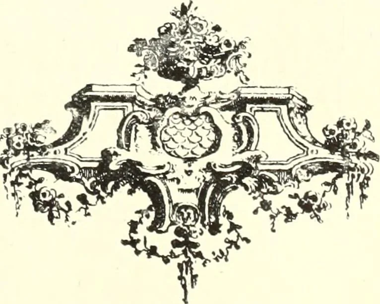An illustration from An historical guide to French interiors, furniture, decoration, woodwork, & allied arts during the last half of the seventeenth century, the whole of the eighteenth century, and the earlier part of the nineteenth, 1900, leaf 241