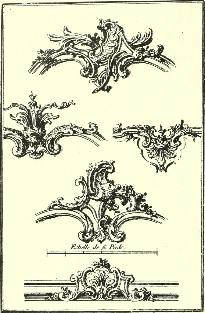 An illustration from An historical guide to French interiors, furniture, decoration, woodwork, & allied arts during the last half of the seventeenth century, the whole of the eighteenth century, and the earlier part of the nineteenth, 1900, leaf 242