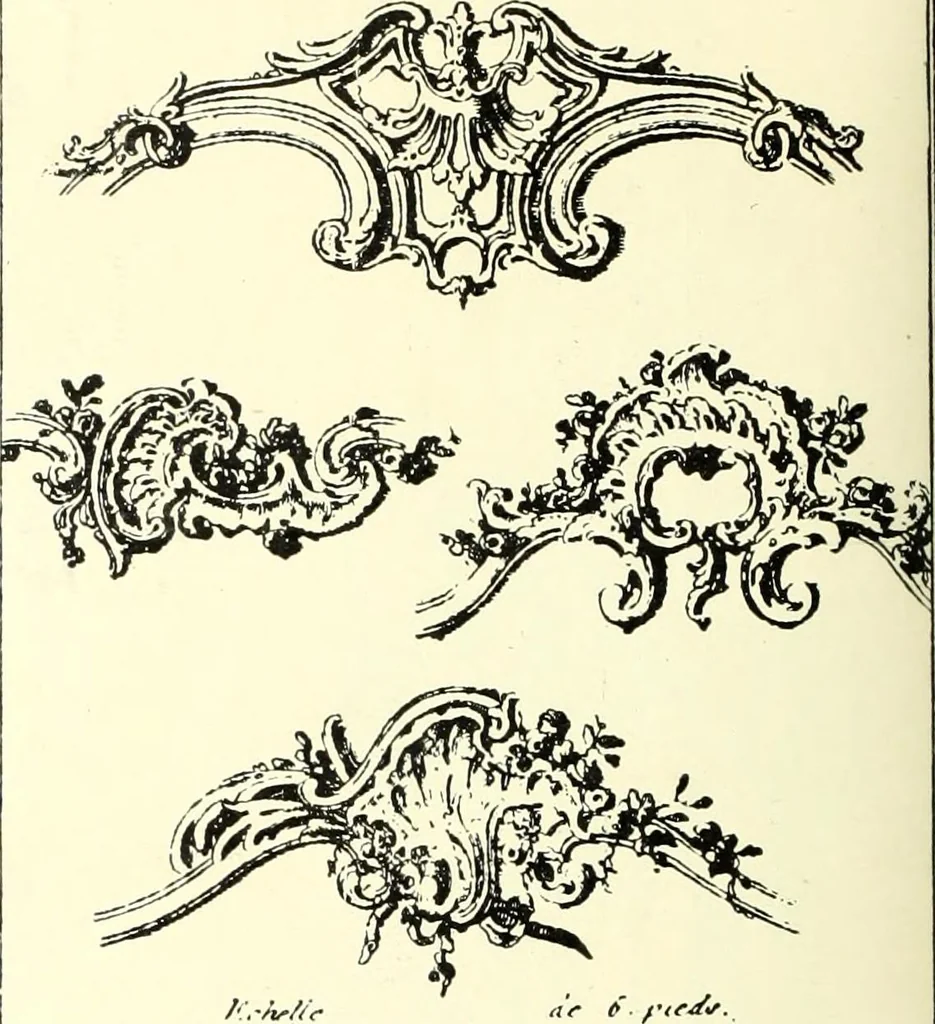 An illustration from An historical guide to French interiors, furniture, decoration, woodwork, & allied arts during the last half of the seventeenth century, the whole of the eighteenth century, and the earlier part of the nineteenth, 1900, leaf 242