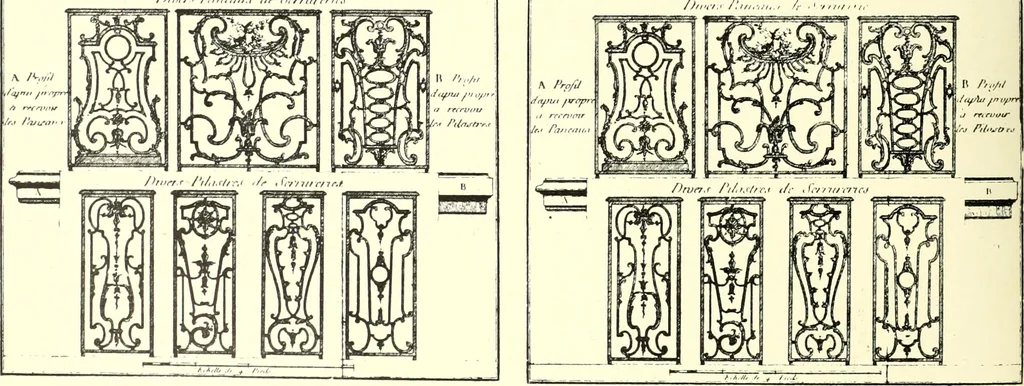 An illustration from An historical guide to French interiors, furniture, decoration, woodwork, & allied arts during the last half of the seventeenth century, the whole of the eighteenth century, and the earlier part of the nineteenth, 1900, leaf 242