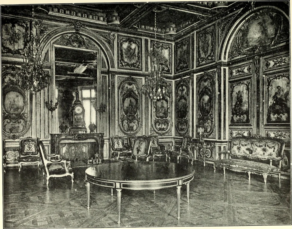 An illustration from An historical guide to French interiors, furniture, decoration, woodwork, & allied arts during the last half of the seventeenth century, the whole of the eighteenth century, and the earlier part of the nineteenth, 1900, leaf 245