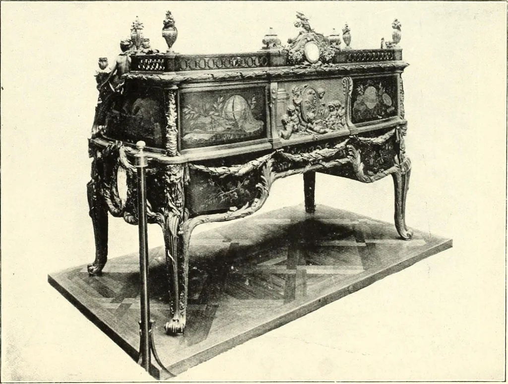 An illustration from An historical guide to French interiors, furniture, decoration, woodwork, & allied arts during the last half of the seventeenth century, the whole of the eighteenth century, and the earlier part of the nineteenth, 1900, leaf 249