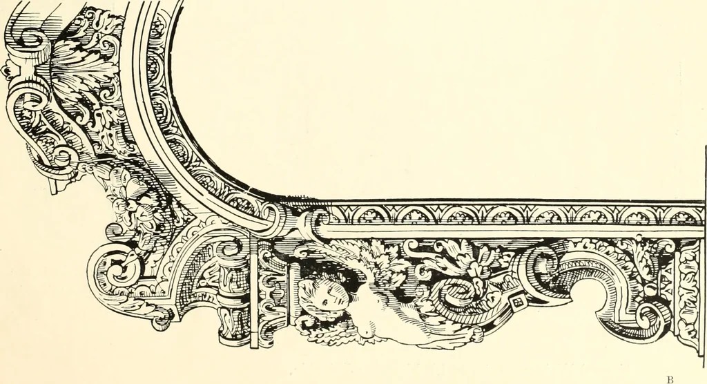 An illustration from An historical guide to French interiors, furniture, decoration, woodwork, & allied arts during the last half of the seventeenth century, the whole of the eighteenth century, and the earlier part of the nineteenth, 1900, leaf 25
