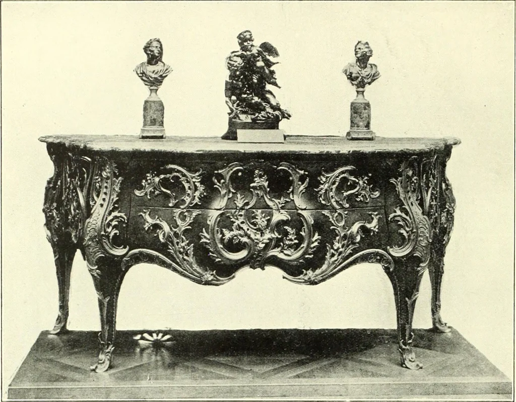 An illustration from An historical guide to French interiors, furniture, decoration, woodwork, & allied arts during the last half of the seventeenth century, the whole of the eighteenth century, and the earlier part of the nineteenth, 1900, leaf 250