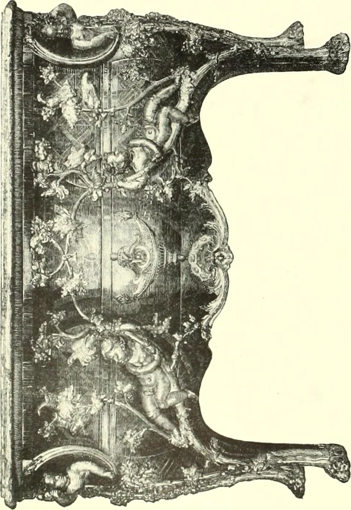 An illustration from An historical guide to French interiors, furniture, decoration, woodwork, & allied arts during the last half of the seventeenth century, the whole of the eighteenth century, and the earlier part of the nineteenth, 1900, leaf 250