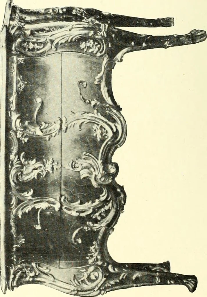 An illustration from An historical guide to French interiors, furniture, decoration, woodwork, & allied arts during the last half of the seventeenth century, the whole of the eighteenth century, and the earlier part of the nineteenth, 1900, leaf 250