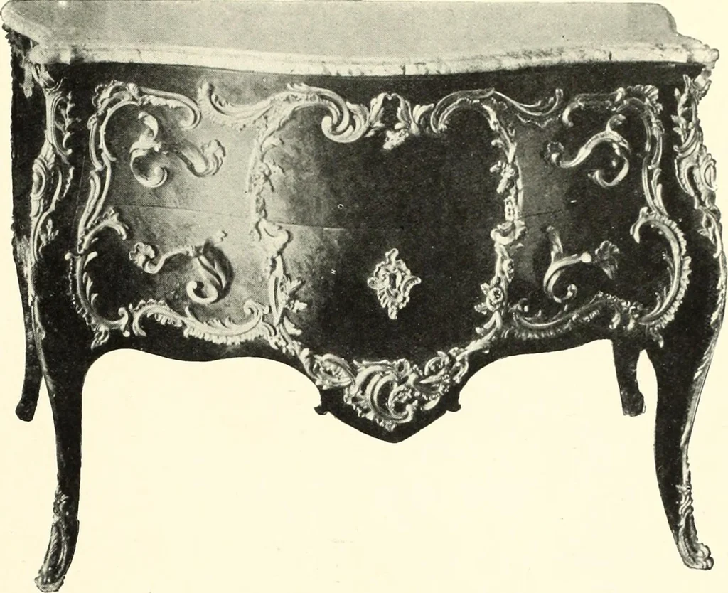 An illustration from An historical guide to French interiors, furniture, decoration, woodwork, & allied arts during the last half of the seventeenth century, the whole of the eighteenth century, and the earlier part of the nineteenth, 1900, leaf 251