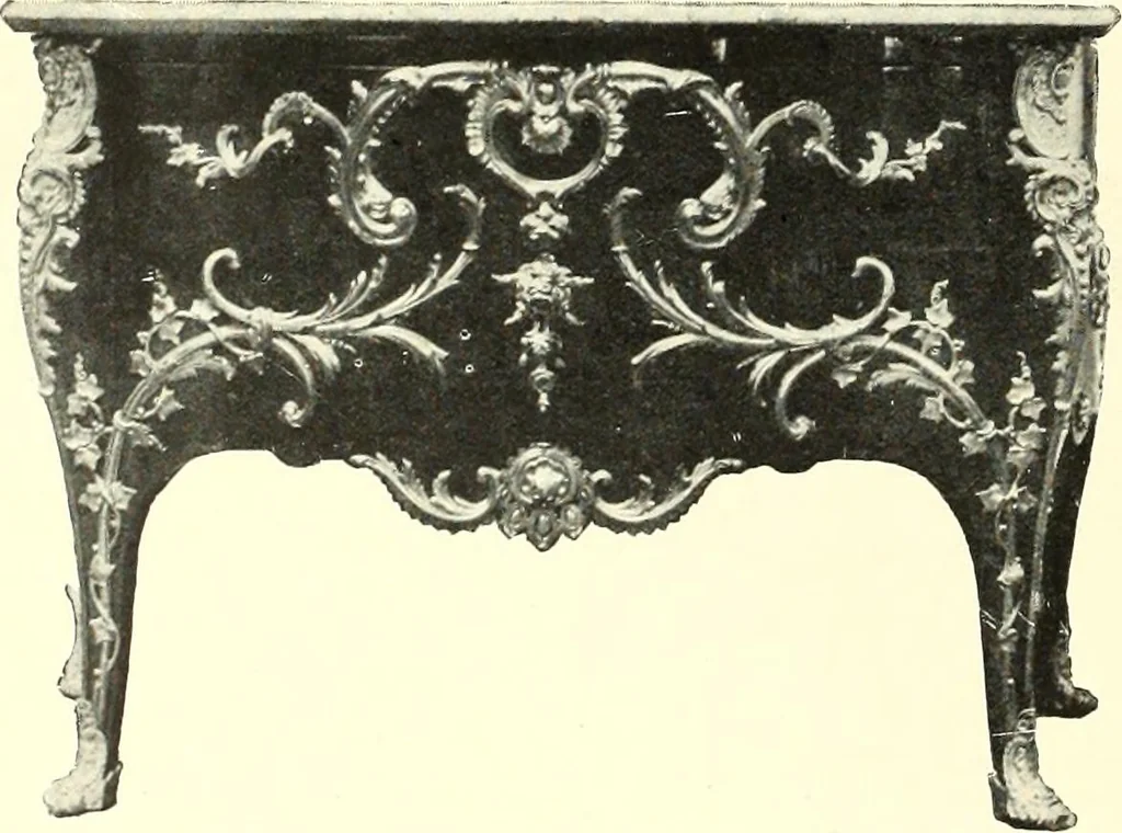 An illustration from An historical guide to French interiors, furniture, decoration, woodwork, & allied arts during the last half of the seventeenth century, the whole of the eighteenth century, and the earlier part of the nineteenth, 1900, leaf 252