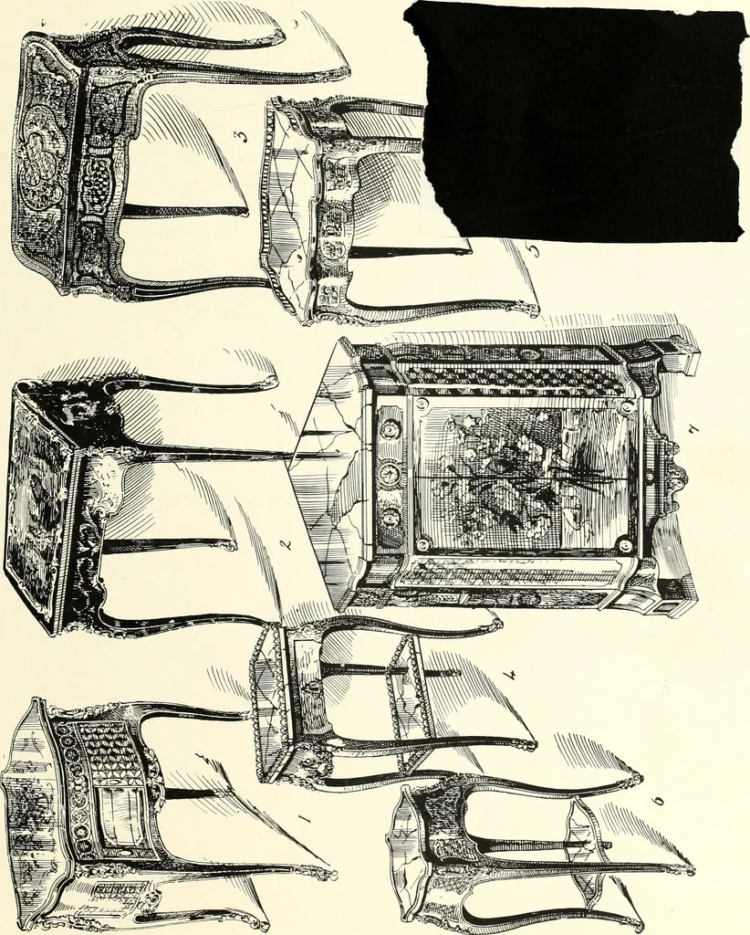 An illustration from An historical guide to French interiors, furniture, decoration, woodwork, & allied arts during the last half of the seventeenth century, the whole of the eighteenth century, and the earlier part of the nineteenth, 1900, leaf 253