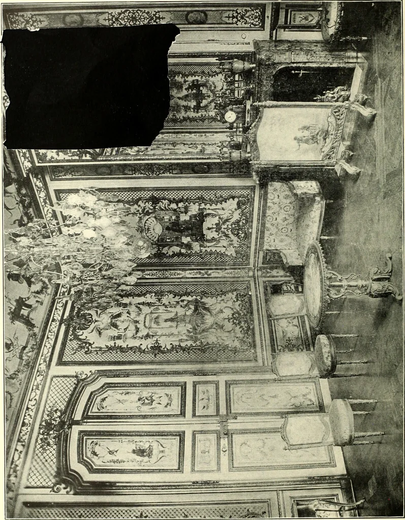 An illustration from An historical guide to French interiors, furniture, decoration, woodwork, & allied arts during the last half of the seventeenth century, the whole of the eighteenth century, and the earlier part of the nineteenth, 1900, leaf 254