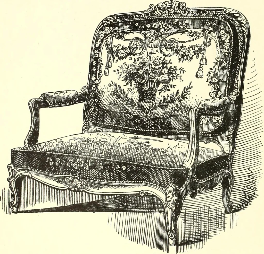 An illustration from An historical guide to French interiors, furniture, decoration, woodwork, & allied arts during the last half of the seventeenth century, the whole of the eighteenth century, and the earlier part of the nineteenth, 1900, leaf 260