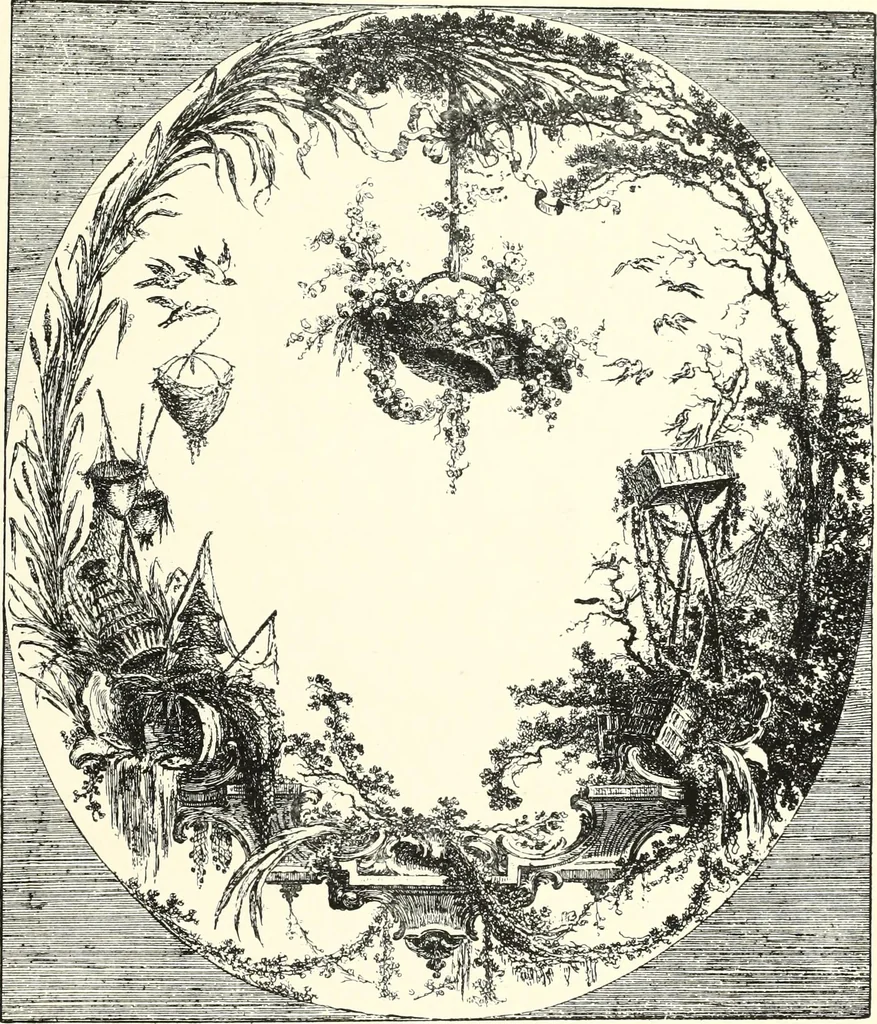An illustration from An historical guide to French interiors, furniture, decoration, woodwork, & allied arts during the last half of the seventeenth century, the whole of the eighteenth century, and the earlier part of the nineteenth, 1900, leaf 261