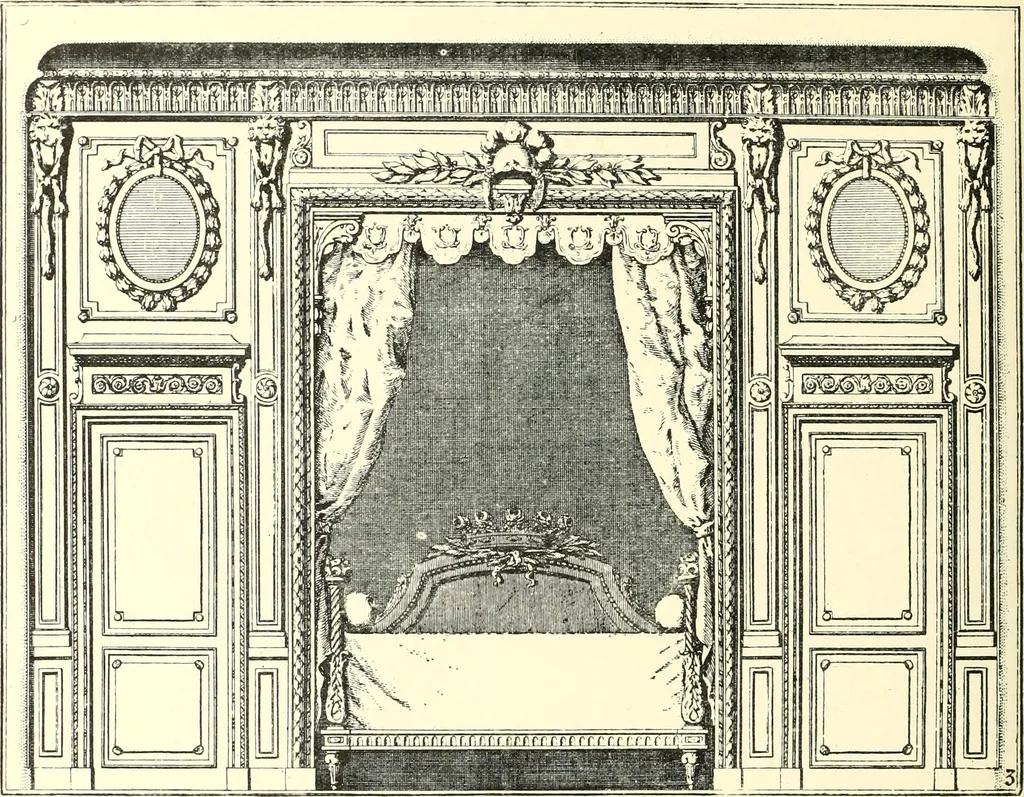An illustration from An historical guide to French interiors, furniture, decoration, woodwork, & allied arts during the last half of the seventeenth century, the whole of the eighteenth century, and the earlier part of the nineteenth, 1900, leaf 268