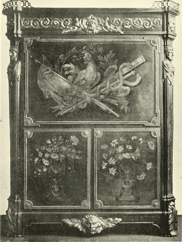 An illustration from An historical guide to French interiors, furniture, decoration, woodwork, & allied arts during the last half of the seventeenth century, the whole of the eighteenth century, and the earlier part of the nineteenth, 1900, leaf 269