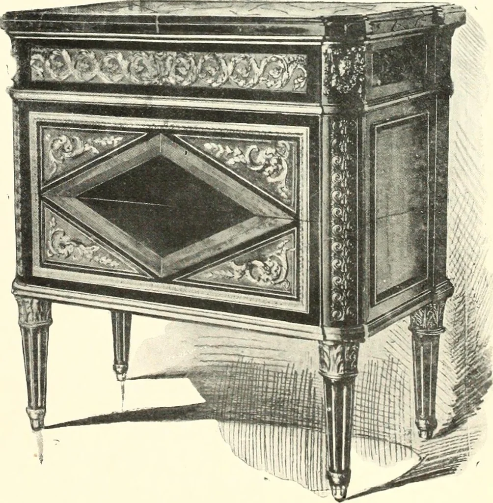 An illustration from An historical guide to French interiors, furniture, decoration, woodwork, & allied arts during the last half of the seventeenth century, the whole of the eighteenth century, and the earlier part of the nineteenth, 1900, leaf 271