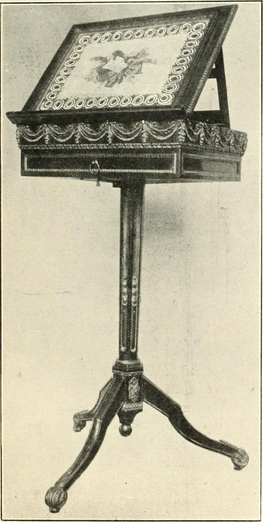 An illustration from An historical guide to French interiors, furniture, decoration, woodwork, & allied arts during the last half of the seventeenth century, the whole of the eighteenth century, and the earlier part of the nineteenth, 1900, leaf 273