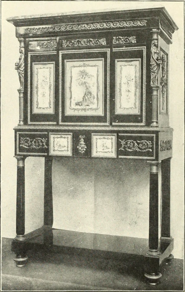 An illustration from An historical guide to French interiors, furniture, decoration, woodwork, & allied arts during the last half of the seventeenth century, the whole of the eighteenth century, and the earlier part of the nineteenth, 1900, leaf 273