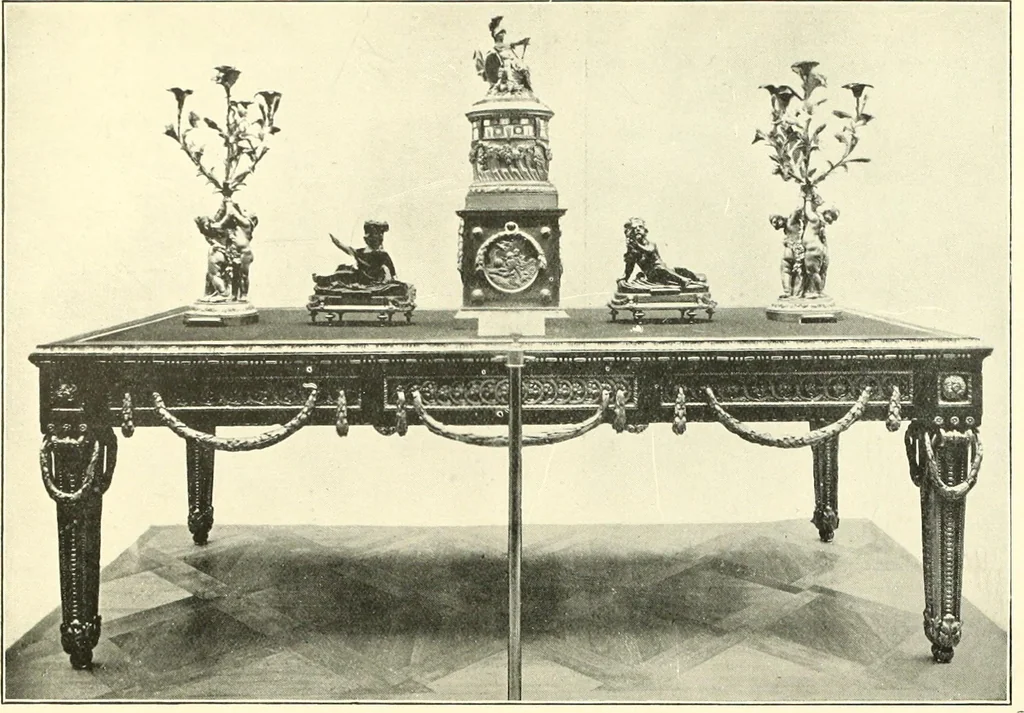 An illustration from An historical guide to French interiors, furniture, decoration, woodwork, & allied arts during the last half of the seventeenth century, the whole of the eighteenth century, and the earlier part of the nineteenth, 1900, leaf 274