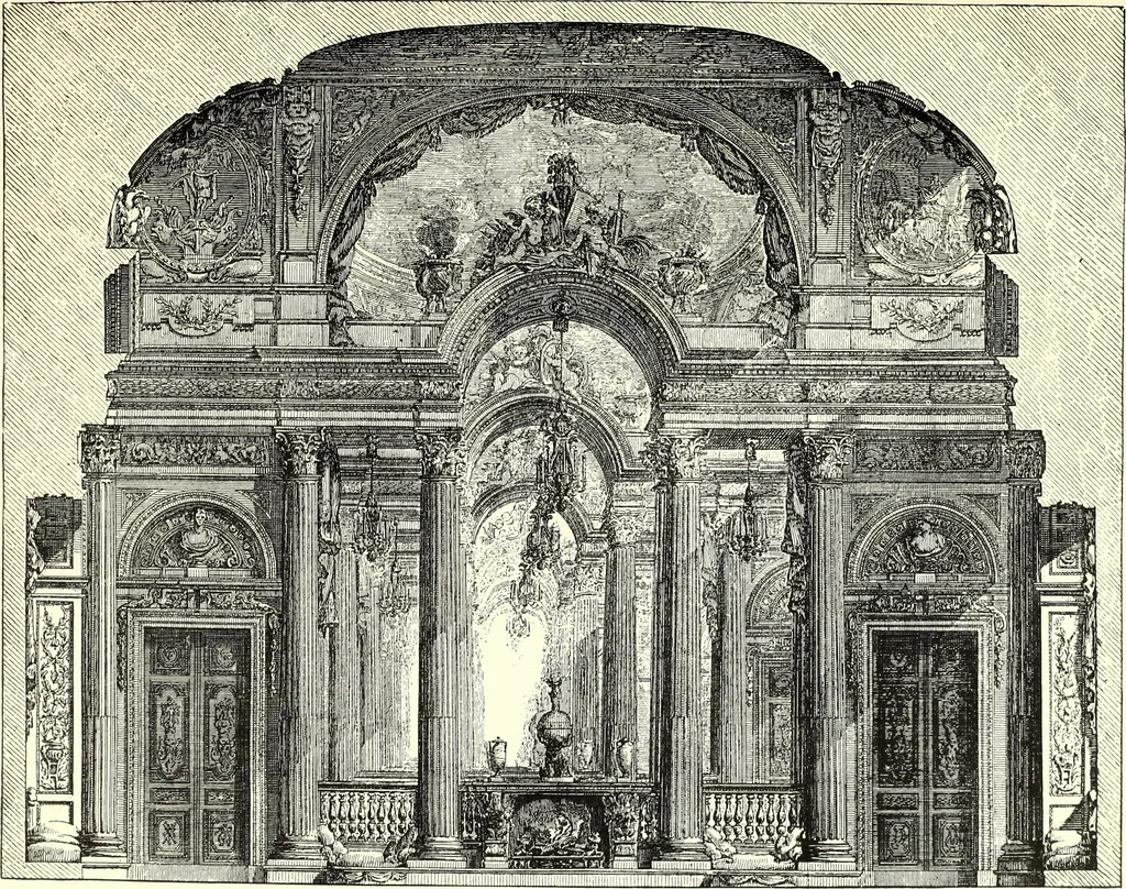 An illustration from An historical guide to French interiors, furniture, decoration, woodwork, & allied arts during the last half of the seventeenth century, the whole of the eighteenth century, and the earlier part of the nineteenth, 1900, leaf 283