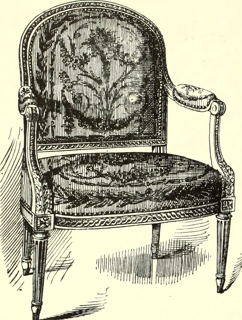 An illustration from An historical guide to French interiors, furniture, decoration, woodwork, & allied arts during the last half of the seventeenth century, the whole of the eighteenth century, and the earlier part of the nineteenth, 1900, leaf 288