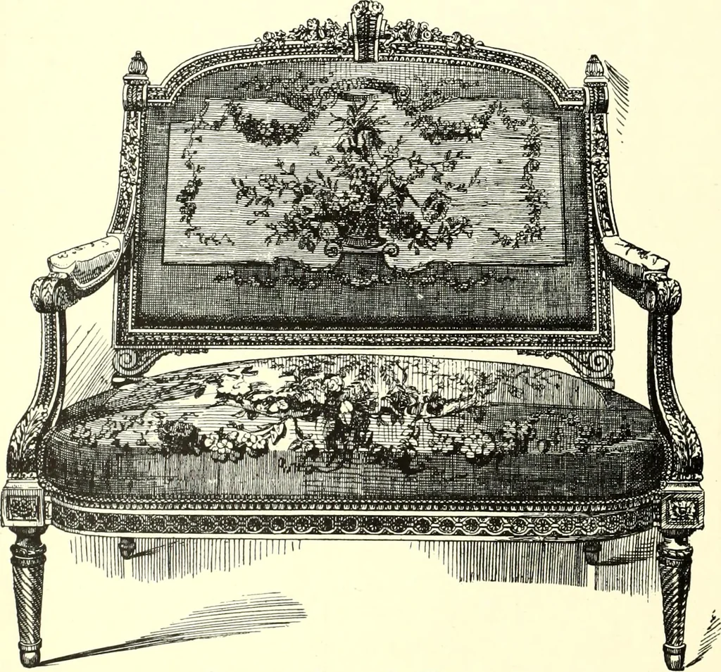 An illustration from An historical guide to French interiors, furniture, decoration, woodwork, & allied arts during the last half of the seventeenth century, the whole of the eighteenth century, and the earlier part of the nineteenth, 1900, leaf 288