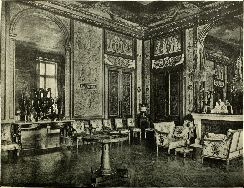 An illustration from An historical guide to French interiors, furniture, decoration, woodwork, & allied arts during the last half of the seventeenth century, the whole of the eighteenth century, and the earlier part of the nineteenth, 1900, leaf 294