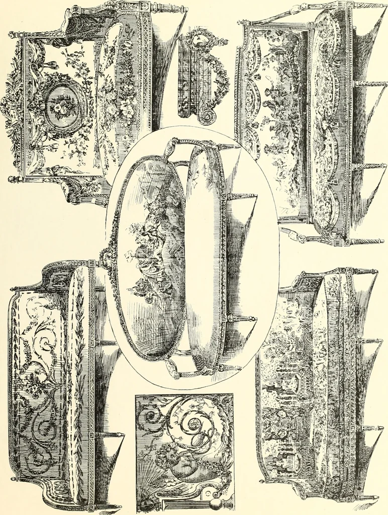 An illustration from An historical guide to French interiors, furniture, decoration, woodwork, & allied arts during the last half of the seventeenth century, the whole of the eighteenth century, and the earlier part of the nineteenth, 1900, leaf 295