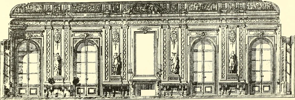 An illustration from An historical guide to French interiors, furniture, decoration, woodwork, & allied arts during the last half of the seventeenth century, the whole of the eighteenth century, and the earlier part of the nineteenth, 1900, leaf 296