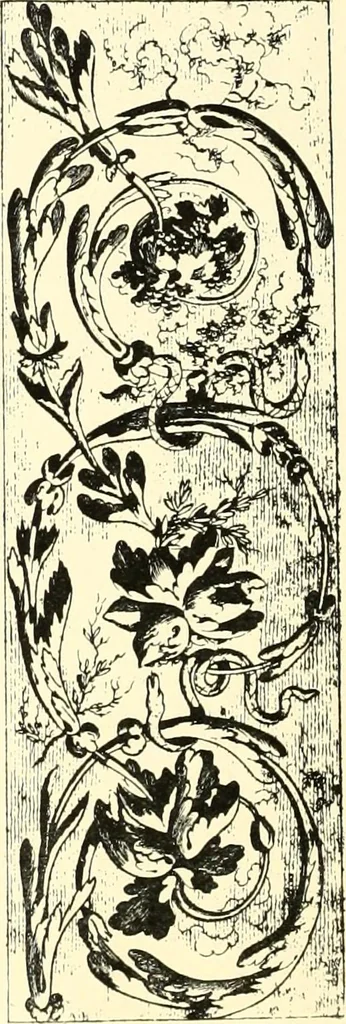 An illustration from An historical guide to French interiors, furniture, decoration, woodwork, & allied arts during the last half of the seventeenth century, the whole of the eighteenth century, and the earlier part of the nineteenth, 1900, leaf 296
