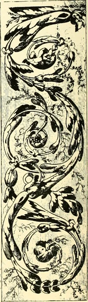 An illustration from An historical guide to French interiors, furniture, decoration, woodwork, & allied arts during the last half of the seventeenth century, the whole of the eighteenth century, and the earlier part of the nineteenth, 1900, leaf 296