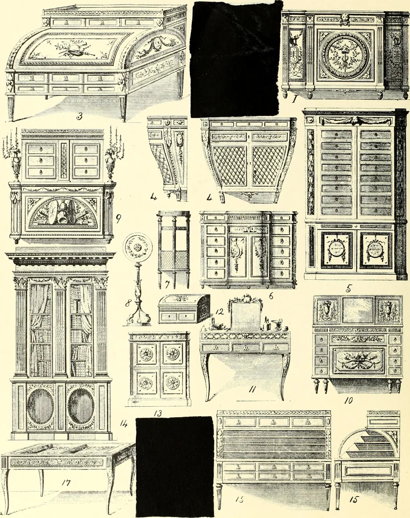 An illustration from An historical guide to French interiors, furniture, decoration, woodwork, & allied arts during the last half of the seventeenth century, the whole of the eighteenth century, and the earlier part of the nineteenth, 1900, leaf 300
