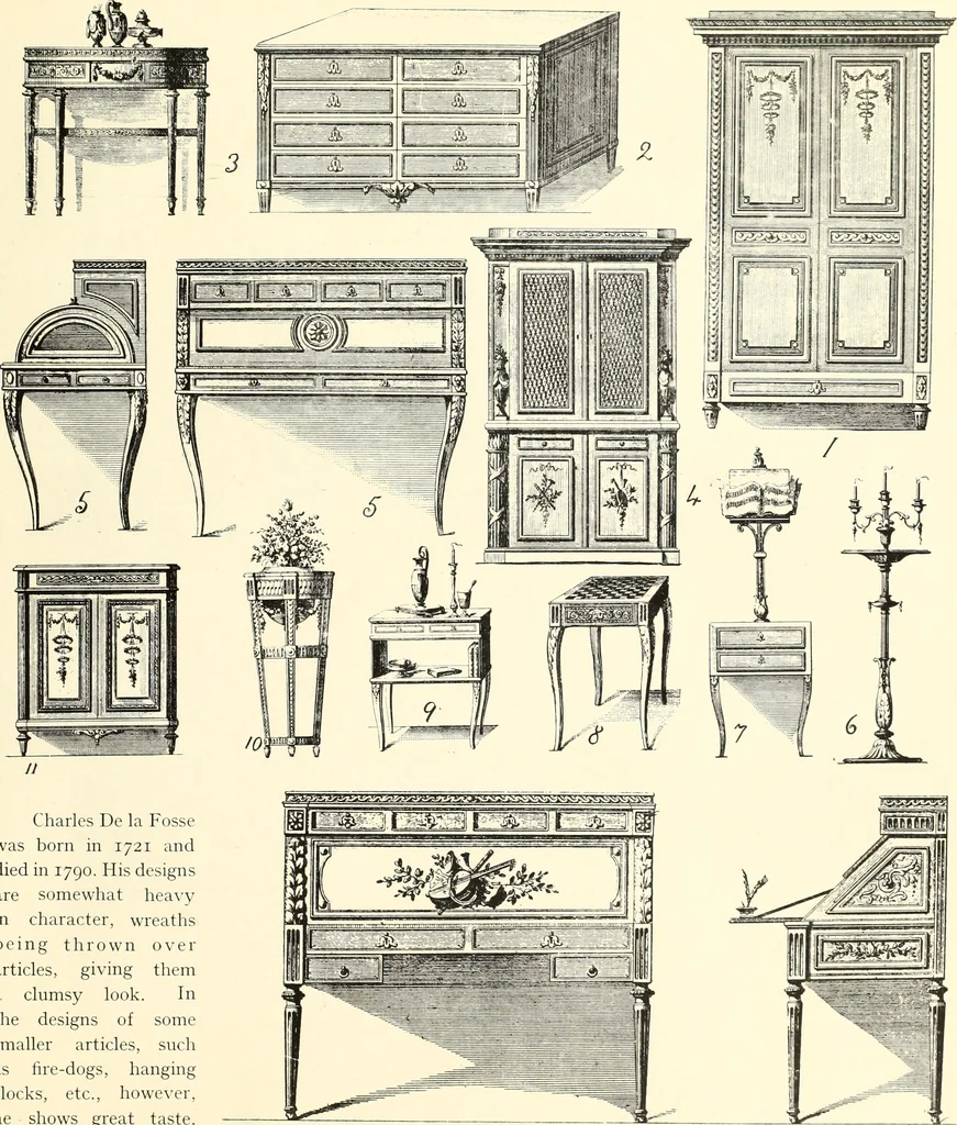 An illustration from An historical guide to French interiors, furniture, decoration, woodwork, & allied arts during the last half of the seventeenth century, the whole of the eighteenth century, and the earlier part of the nineteenth, 1900, leaf 301