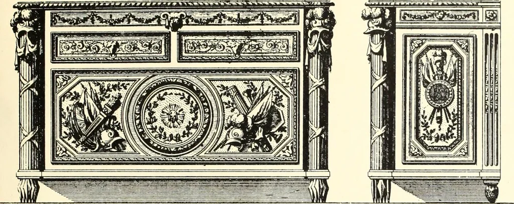 An illustration from An historical guide to French interiors, furniture, decoration, woodwork, & allied arts during the last half of the seventeenth century, the whole of the eighteenth century, and the earlier part of the nineteenth, 1900, leaf 303