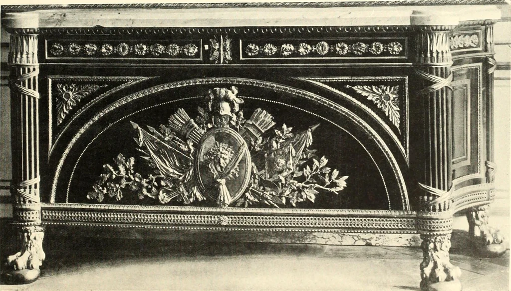 An illustration from An historical guide to French interiors, furniture, decoration, woodwork, & allied arts during the last half of the seventeenth century, the whole of the eighteenth century, and the earlier part of the nineteenth, 1900, leaf 303