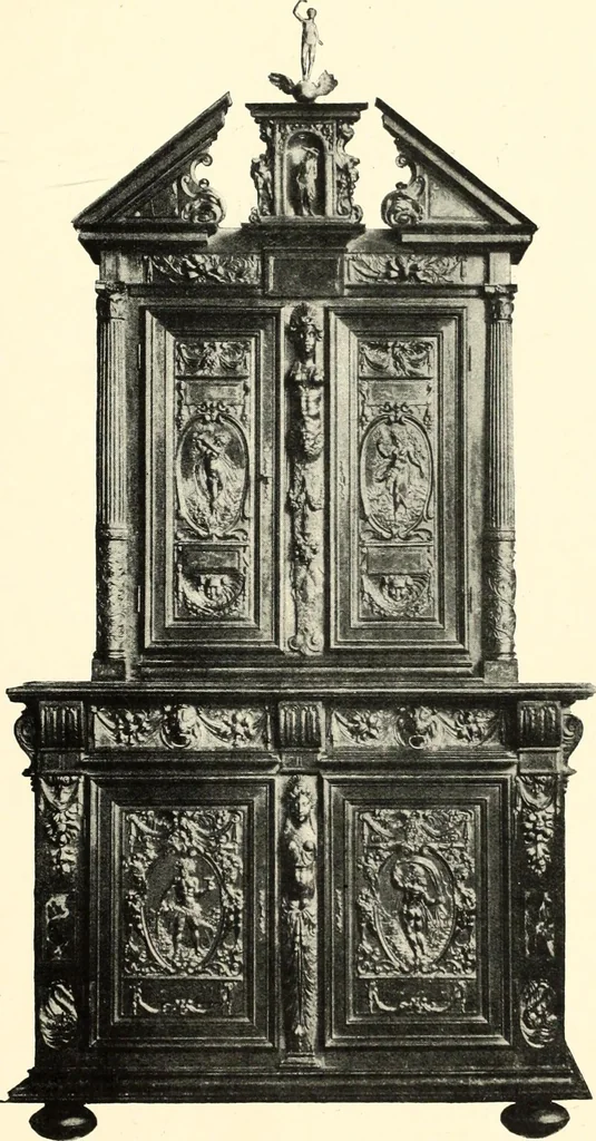 An illustration from An historical guide to French interiors, furniture, decoration, woodwork, & allied arts during the last half of the seventeenth century, the whole of the eighteenth century, and the earlier part of the nineteenth, 1900, leaf 31
