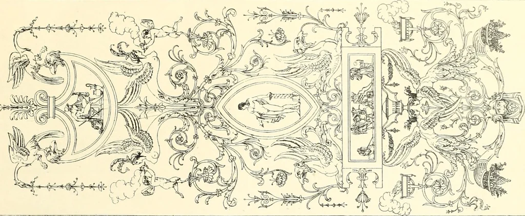 An illustration from An historical guide to French interiors, furniture, decoration, woodwork, & allied arts during the last half of the seventeenth century, the whole of the eighteenth century, and the earlier part of the nineteenth, 1900, leaf 317