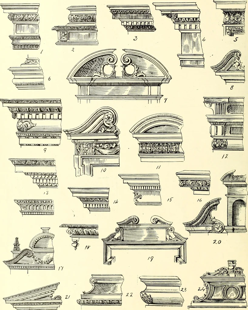 An illustration from An historical guide to French interiors, furniture, decoration, woodwork, & allied arts during the last half of the seventeenth century, the whole of the eighteenth century, and the earlier part of the nineteenth, 1900, leaf 34