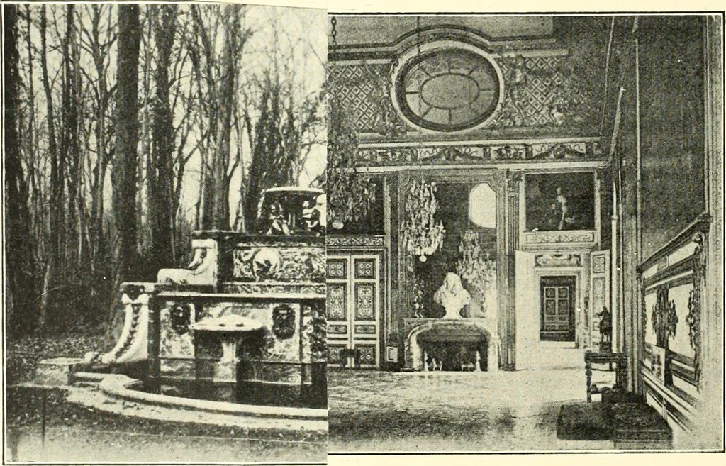 An illustration from An historical guide to French interiors, furniture, decoration, woodwork, & allied arts during the last half of the seventeenth century, the whole of the eighteenth century, and the earlier part of the nineteenth, 1900, leaf 44