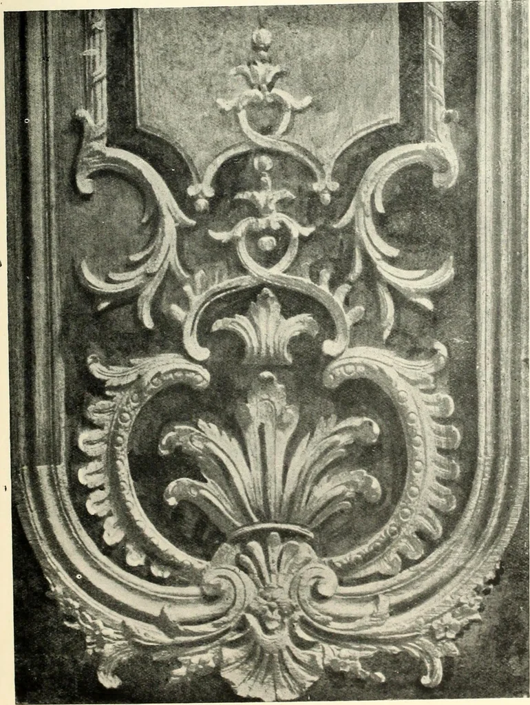 An illustration from An historical guide to French interiors, furniture, decoration, woodwork, & allied arts during the last half of the seventeenth century, the whole of the eighteenth century, and the earlier part of the nineteenth, 1900, leaf 45