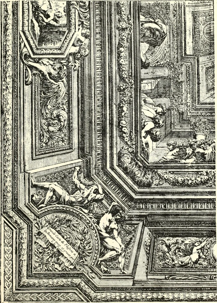 An illustration from An historical guide to French interiors, furniture, decoration, woodwork, & allied arts during the last half of the seventeenth century, the whole of the eighteenth century, and the earlier part of the nineteenth, 1900, leaf 53