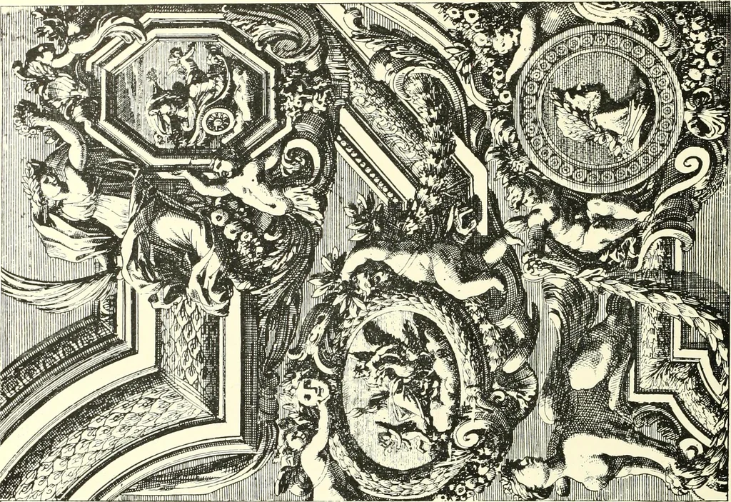 An illustration from An historical guide to French interiors, furniture, decoration, woodwork, & allied arts during the last half of the seventeenth century, the whole of the eighteenth century, and the earlier part of the nineteenth, 1900, leaf 54